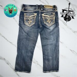 Rock Revival Jeans Women's‎ 27 Dariel Capri Embellished Pockets Blue Denim 28x21